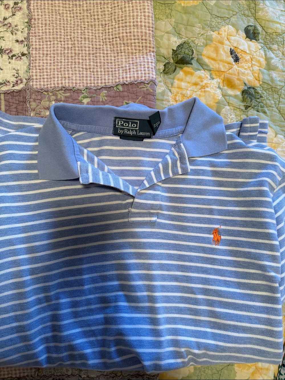 Polo by Ralph Lauren Light Blue and White Striped Polo with Orange Pony
